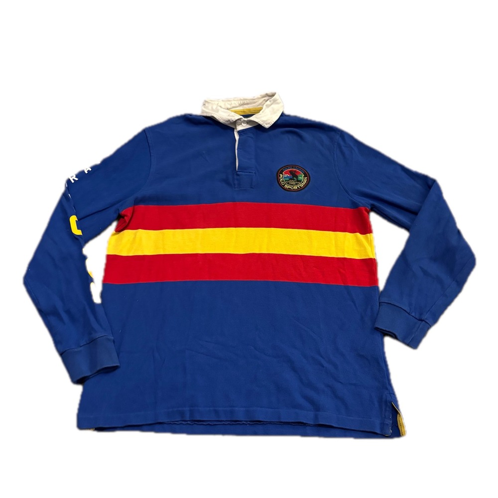 Ralph Lauren Polo Country Mens M Sportsman Rugby Shirt Blue Red Yellow Polo Vtg